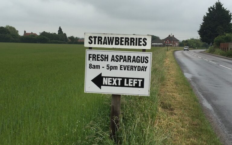 Asparagus Next Left roadside sign