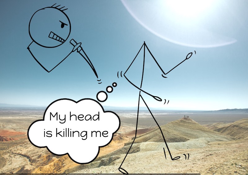 stickman head stabbing stickman body in the head with a knife